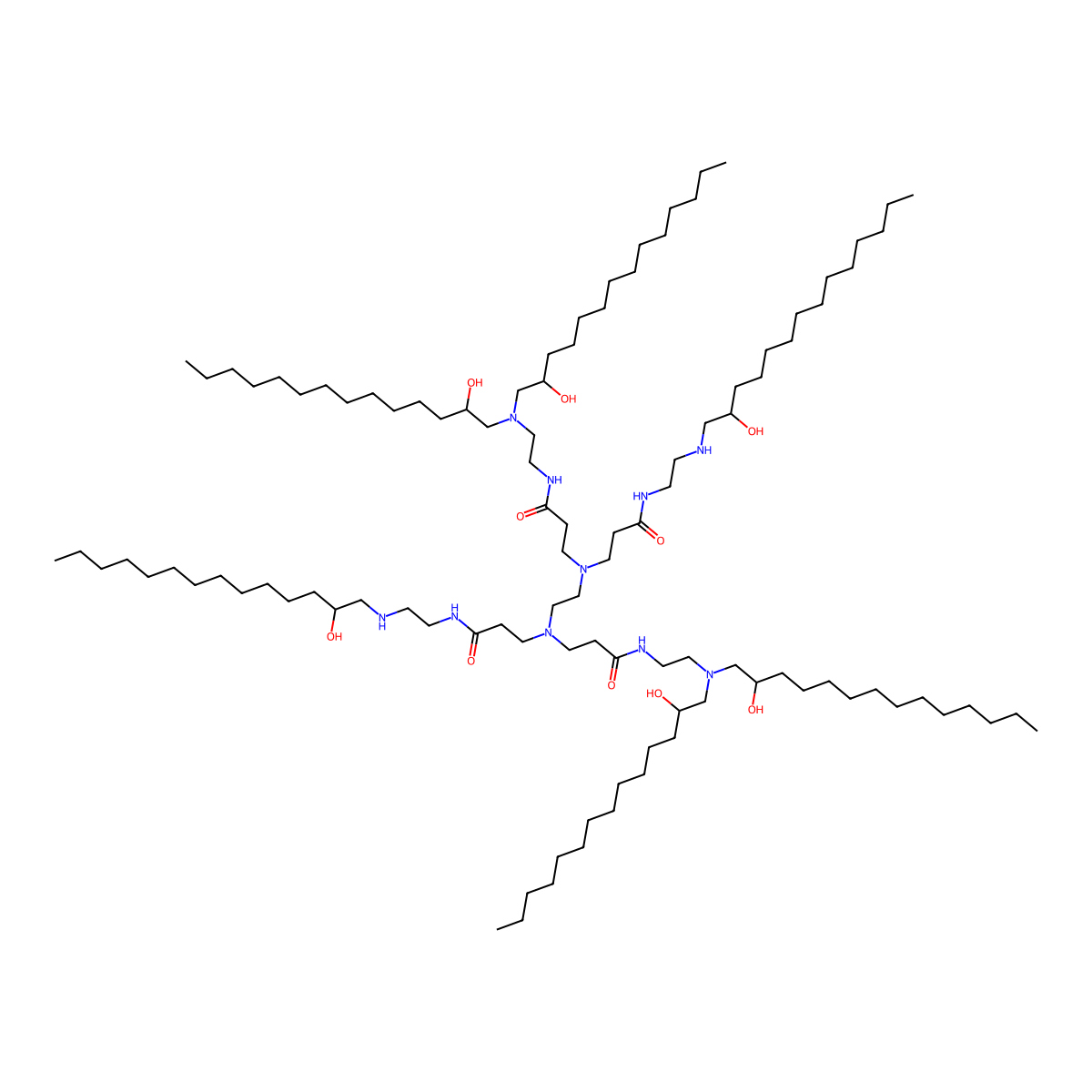 3-[[3-[2-[bis(2-hydroxytetradecyl)amino]ethylamino]-3-oxopropyl]-[2-[[3-[2-[bis(2-hydroxytetradecyl)amino]ethylamino]-3-oxopropyl]-[3-[2-(2-hydroxytetradecylamino)ethylamino]-3-oxopropyl]amino]ethyl]amino]-N-[2-(2-hydroxytetradecylamino)ethyl]propanamide molecular structure, CAS 1510653-27-6