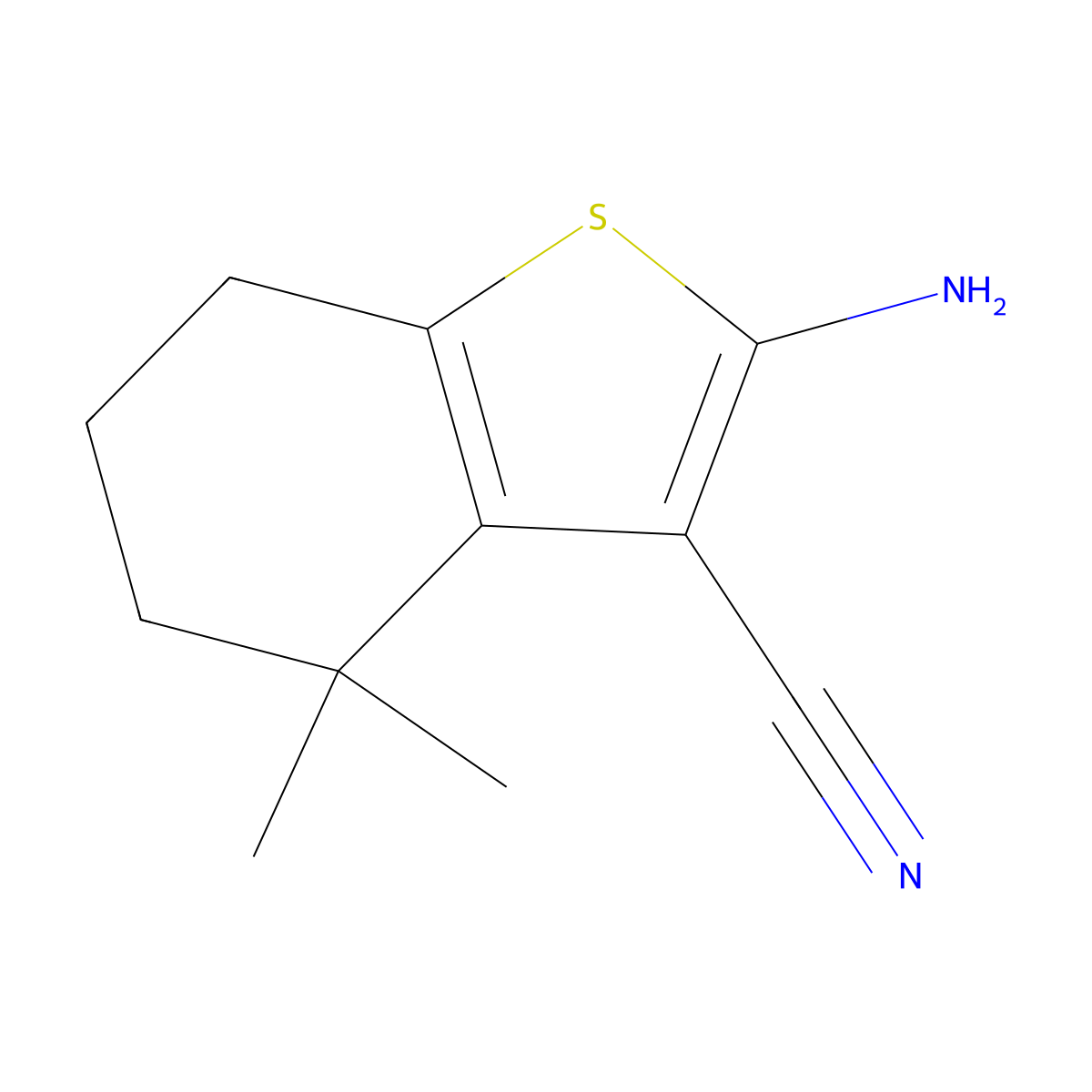 2-Amino-4,4-dimethyl-4,5,6,7-tetrahydro-1-benzothiophene-3-carbonitrile molecular structure, CAS 1510692-71-3