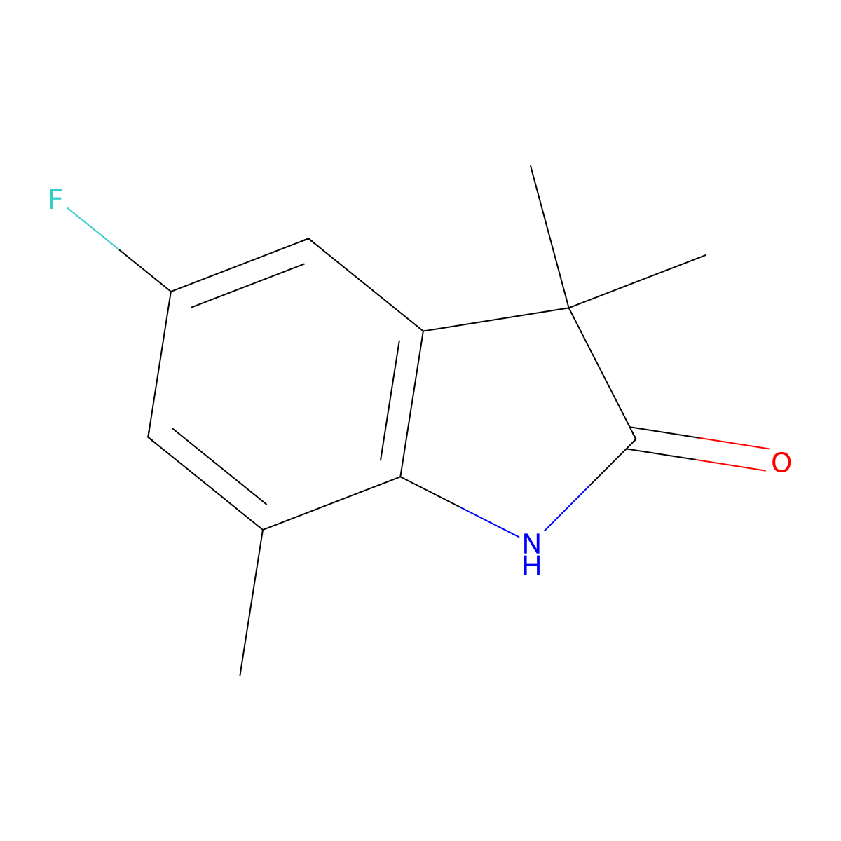 5-fluoro-3,3,7-trimethyl-2,3-dihydro-1H-indol-2-one molecular structure, CAS 1510700-24-9