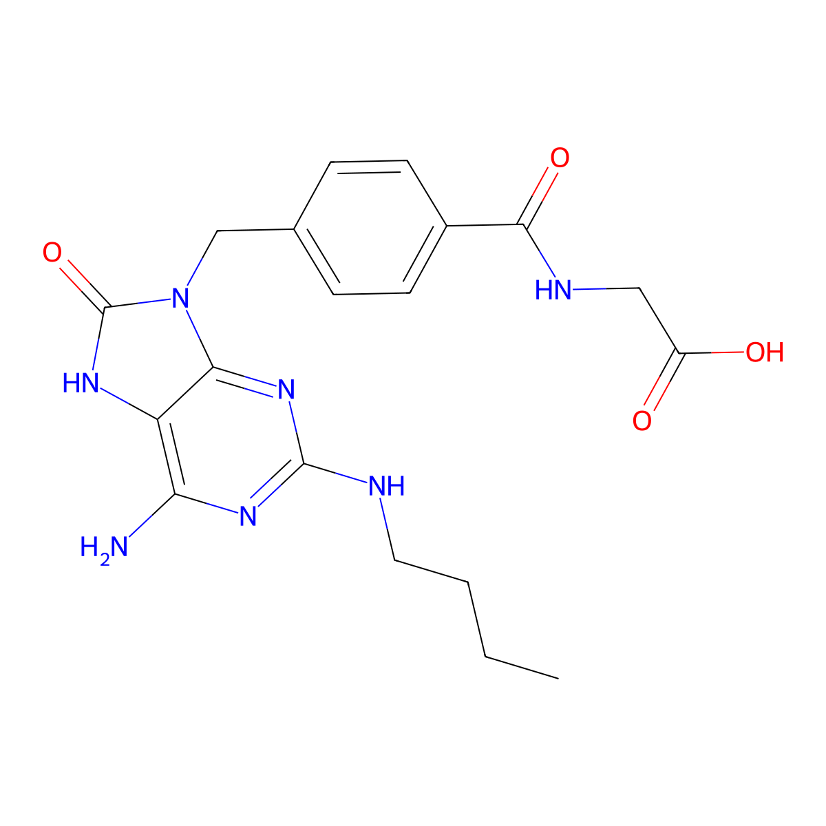 Glycine,N-[4-[[6-amino-2-(butylamino)-7,8-dihydro-8-oxo-9H-purin-9-yl]methyl]benzoyl] molecular structure, CAS 1510712-69-2