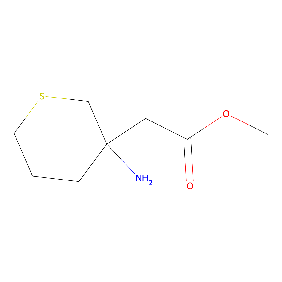 Methyl 2-(3-aminothian-3-yl)acetate molecular structure, CAS 1510916-47-8