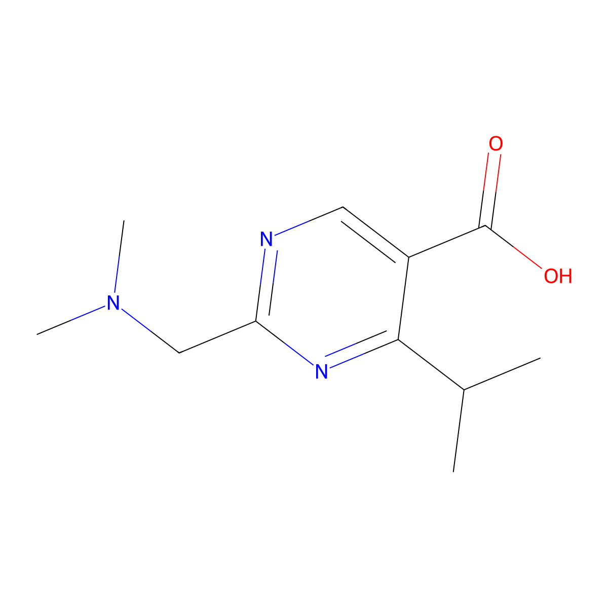 2-((Dimethylamino)methyl)-4-isopropylpyrimidine-5-carboxylic acid molecular structure, CAS 1510948-07-8
