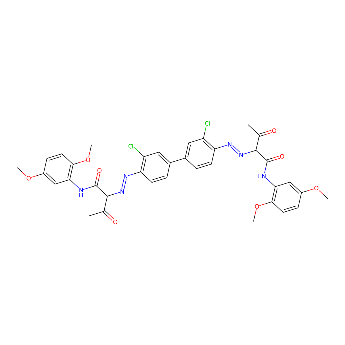 2,2'-((3,3'-Dichloro-4,4'-biphenylylene)bis(azo))bis(2',5'-dimethoxyacetoacetanilide) molecular structure, CAS 15110-84-6