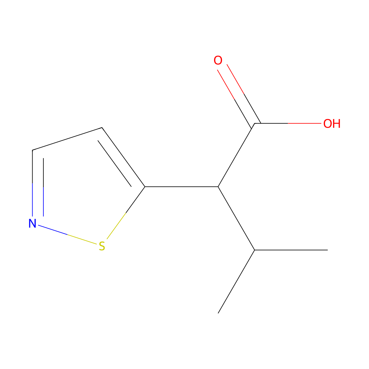 3-Methyl-2-(1,2-thiazol-5-yl)butanoic acid molecular structure, CAS 1511192-16-7