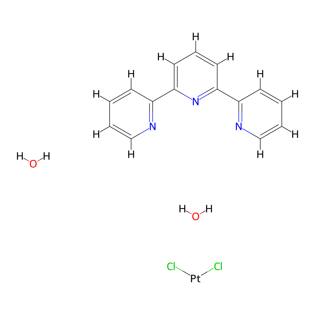 Chloro(2,2′:6′,2″-terpyridine)platinum(II) chloride dihydrate molecular structure, CAS 151120-25-1