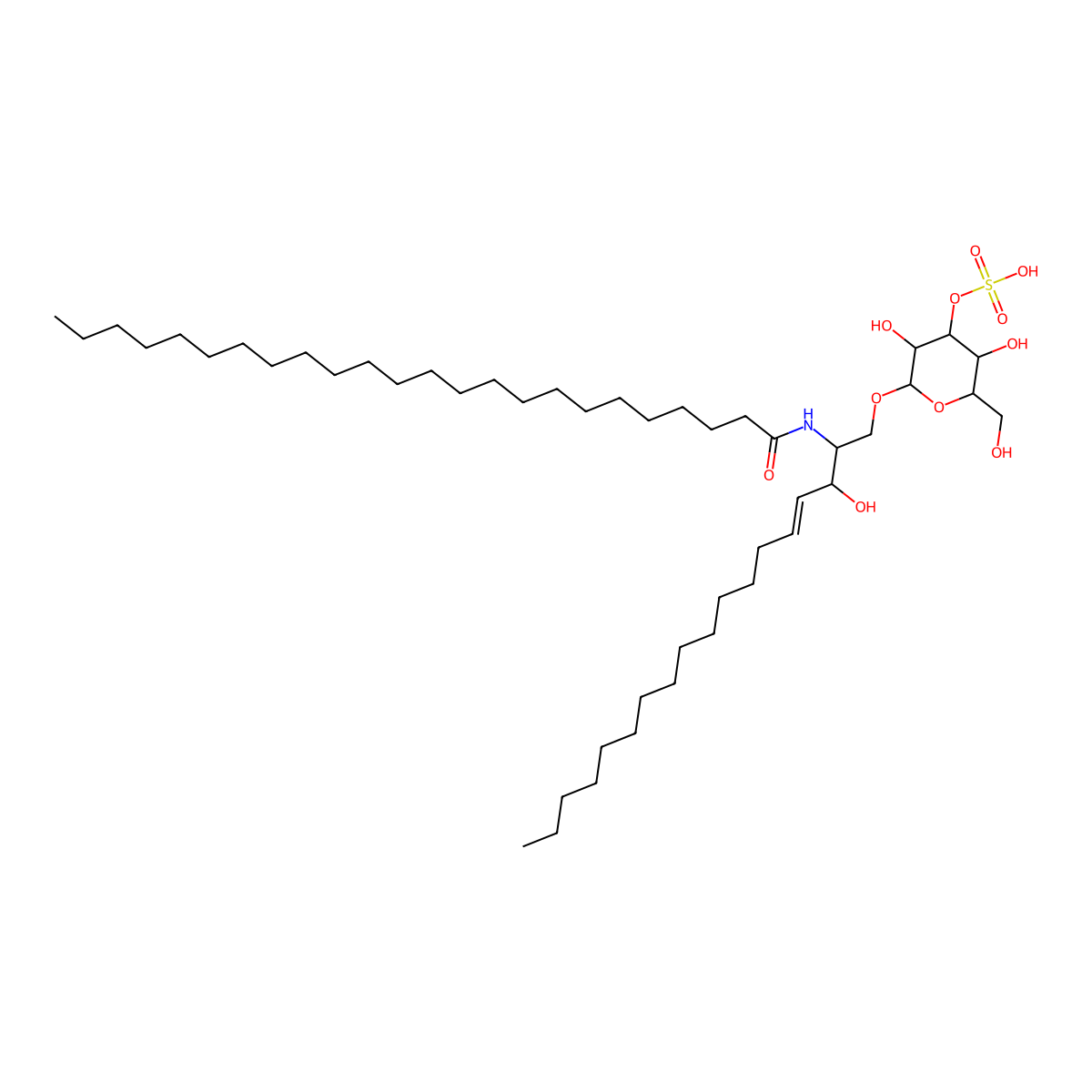 N-((1S,2R,3E)-2-Hydroxy-1-(((3-O-sulfo-beta-D-galactopyranosyl)oxy)methyl)-3-heptadecen-1-yl)tetracosanamide molecular structure, CAS 151122-71-3