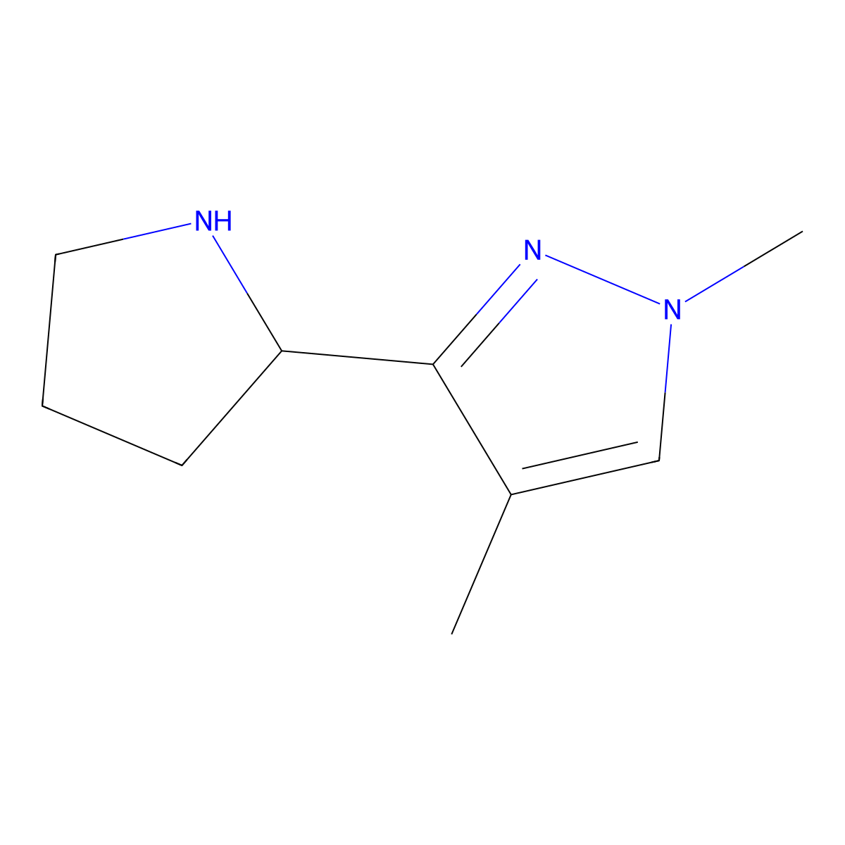 1,4-dimethyl-3-(pyrrolidin-2-yl)-1H-pyrazole molecular structure, CAS 1511332-39-0
