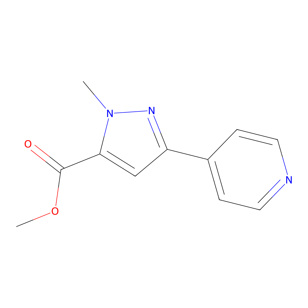 methyl 1-methyl-3-(pyridin-4-yl)-1H-pyrazole-5-carboxylate molecular structure, CAS 1511343-77-3