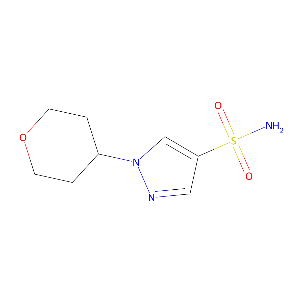 1-(oxan-4-yl)-1H-pyrazole-4-sulfonamide molecular structure, CAS 1511359-19-5