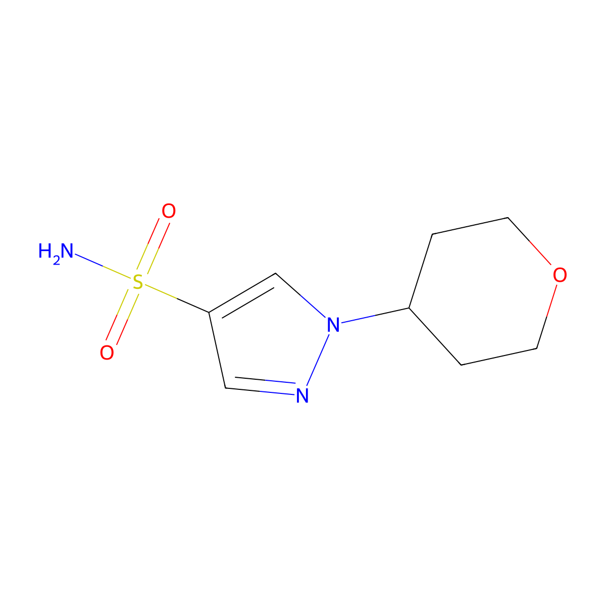1-(oxan-4-yl)-1H-pyrazole-4-sulfonamide molecular structure, CAS 1511359-19-5