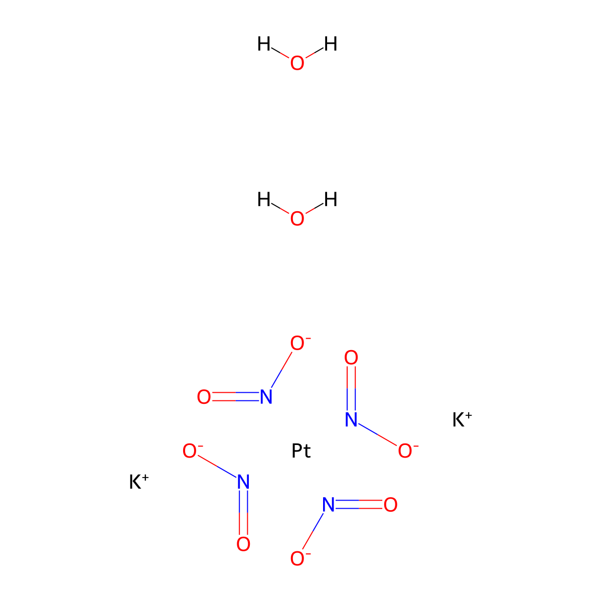 Potassium tetranitroplatinate(II) dihydrate molecular structure, CAS 151138-61-3