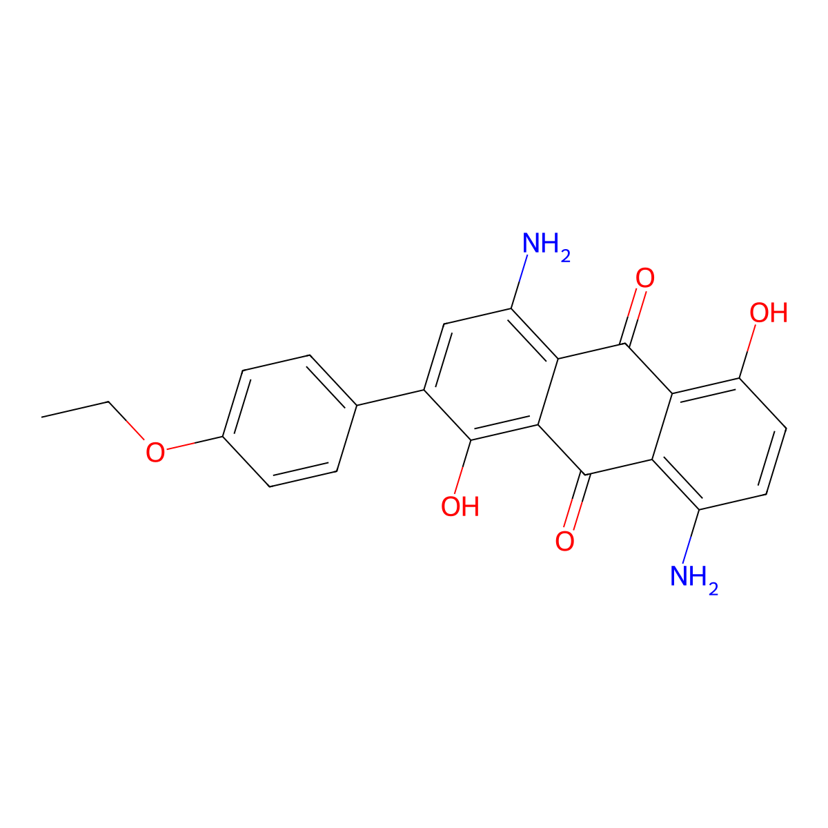 9,10-Anthracenedione, 4,8-diamino-2-(4-ethoxyphenyl)-1,5-dihydroxy- molecular structure, CAS 15114-15-5