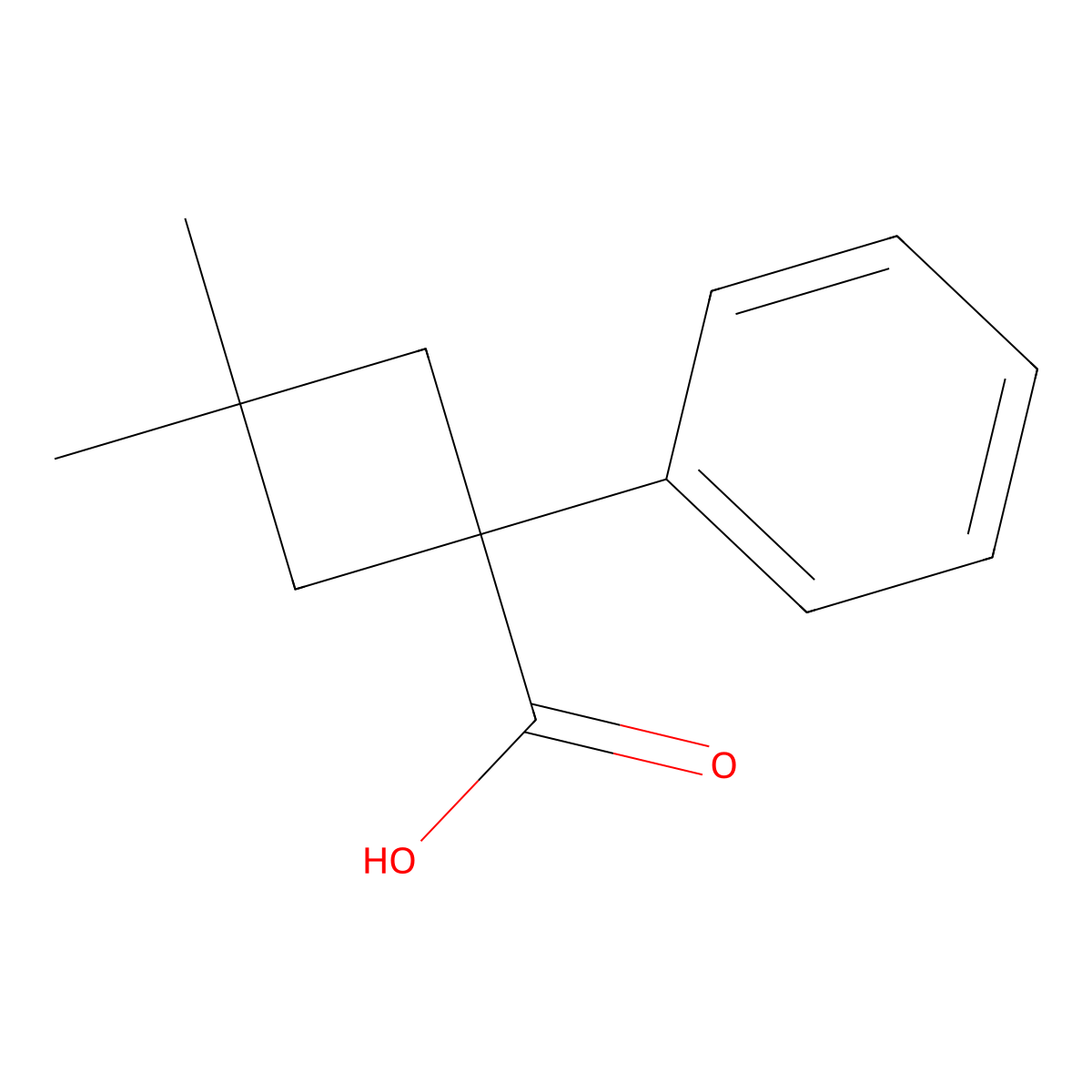 3,3-Dimethyl-1-phenylcyclobutane-1-carboxylic acid molecular structure, CAS 151157-51-6