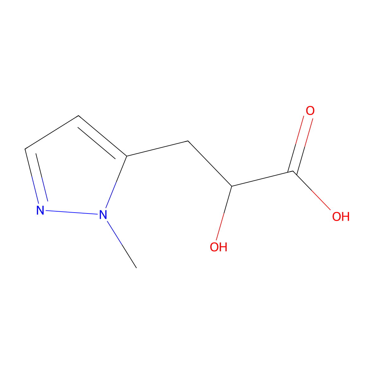 2-Hydroxy-3-(1-methyl-1H-pyrazol-5-yl)propanoic acid molecular structure, CAS 1511595-30-4