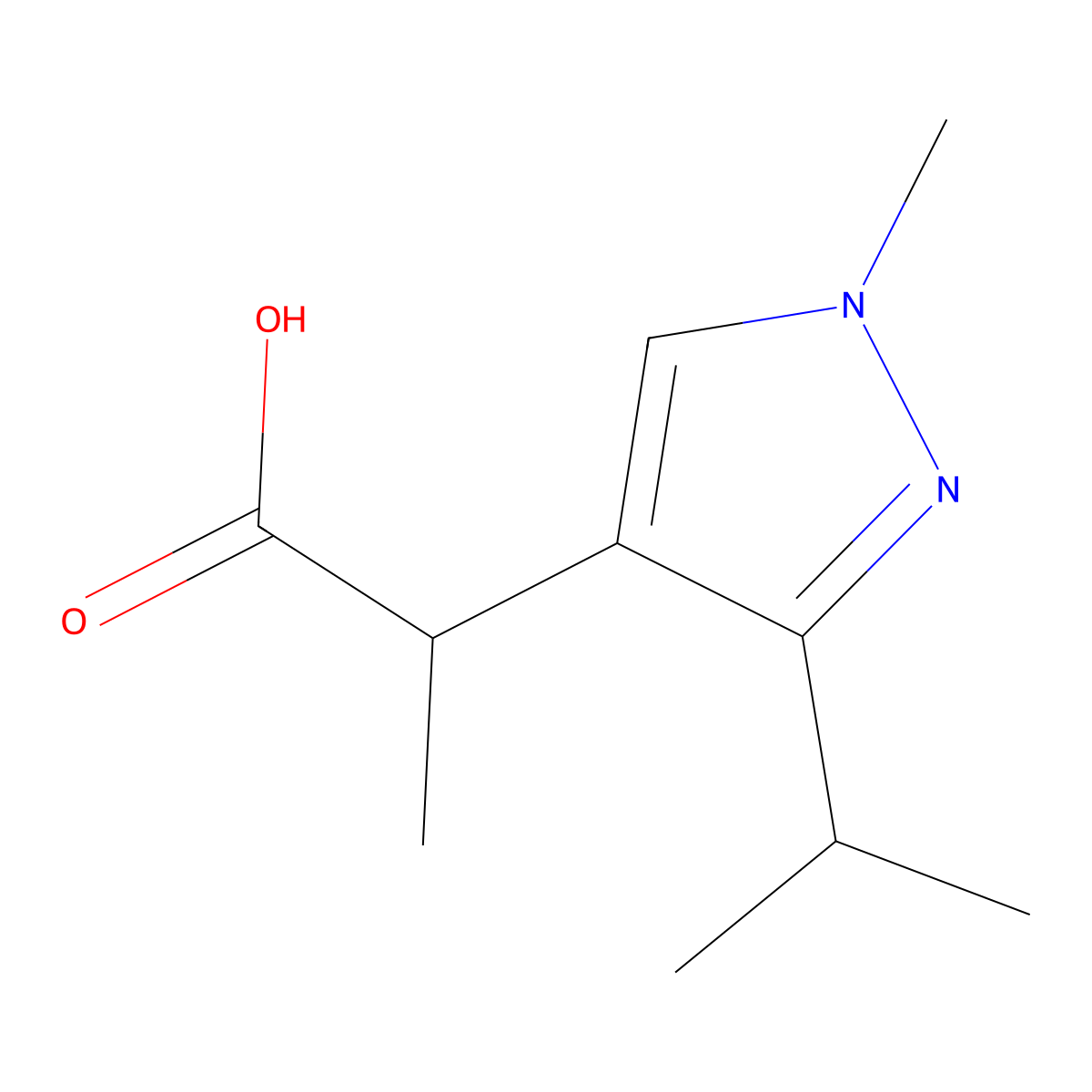 2-[1-Methyl-3-(propan-2-yl)-1H-pyrazol-4-yl]propanoic acid molecular structure, CAS 1511704-49-6