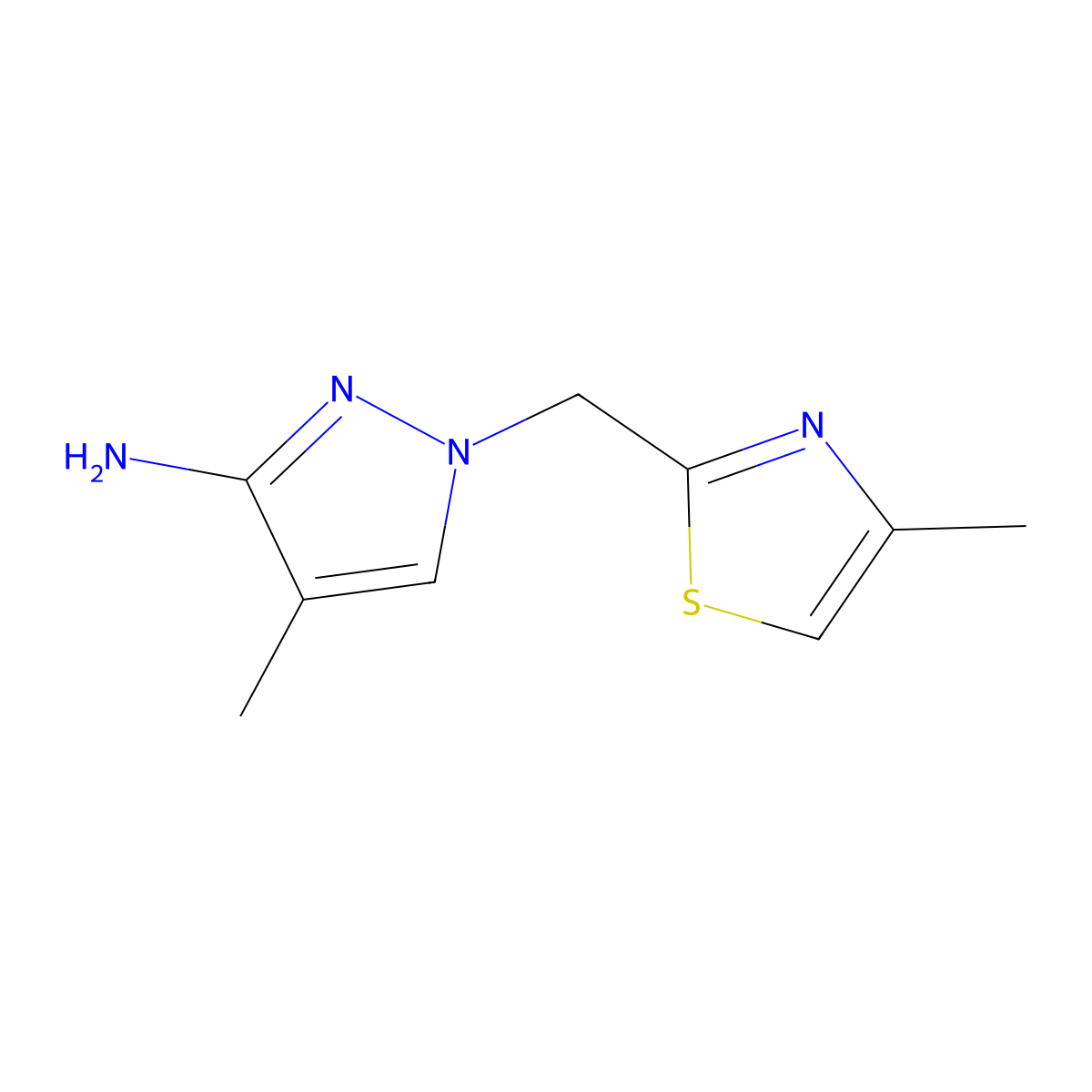 4-methyl-1-[(4-methyl-1,3-thiazol-2-yl)methyl]-1H-pyrazol-3-amine molecular structure, CAS 1511706-69-6