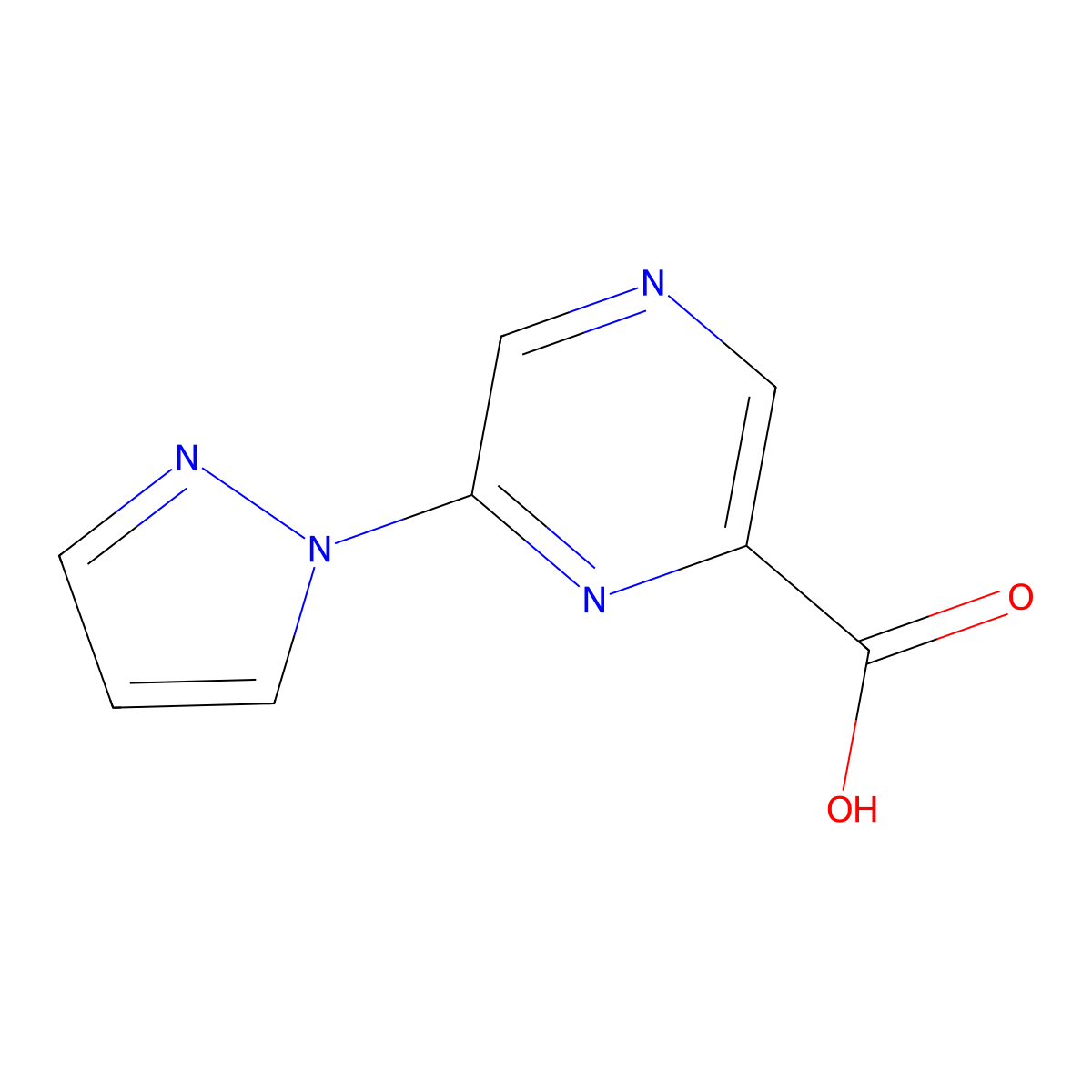 6-(1H-pyrazol-1-yl)pyrazine-2-carboxylic acid molecular structure, CAS 1511720-95-8