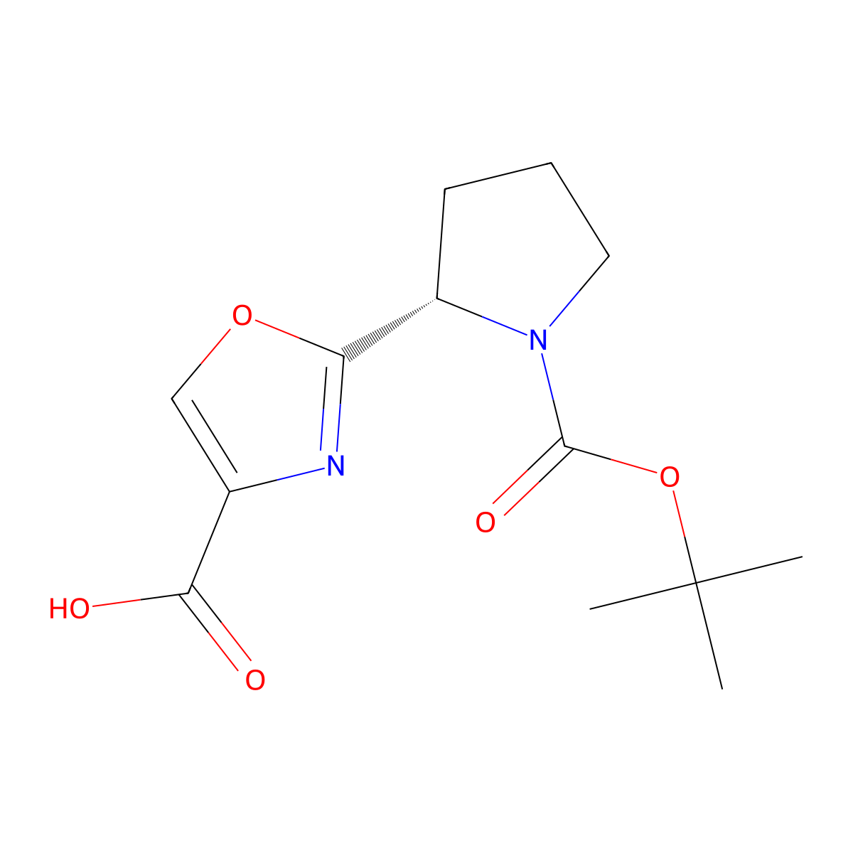 2-((2S)-1-((tert-butoxy)carbonyl)pyrrolidin-2-yl)-1,3-oxazole-4-carboxylic acid molecular structure, CAS 1511857-57-0