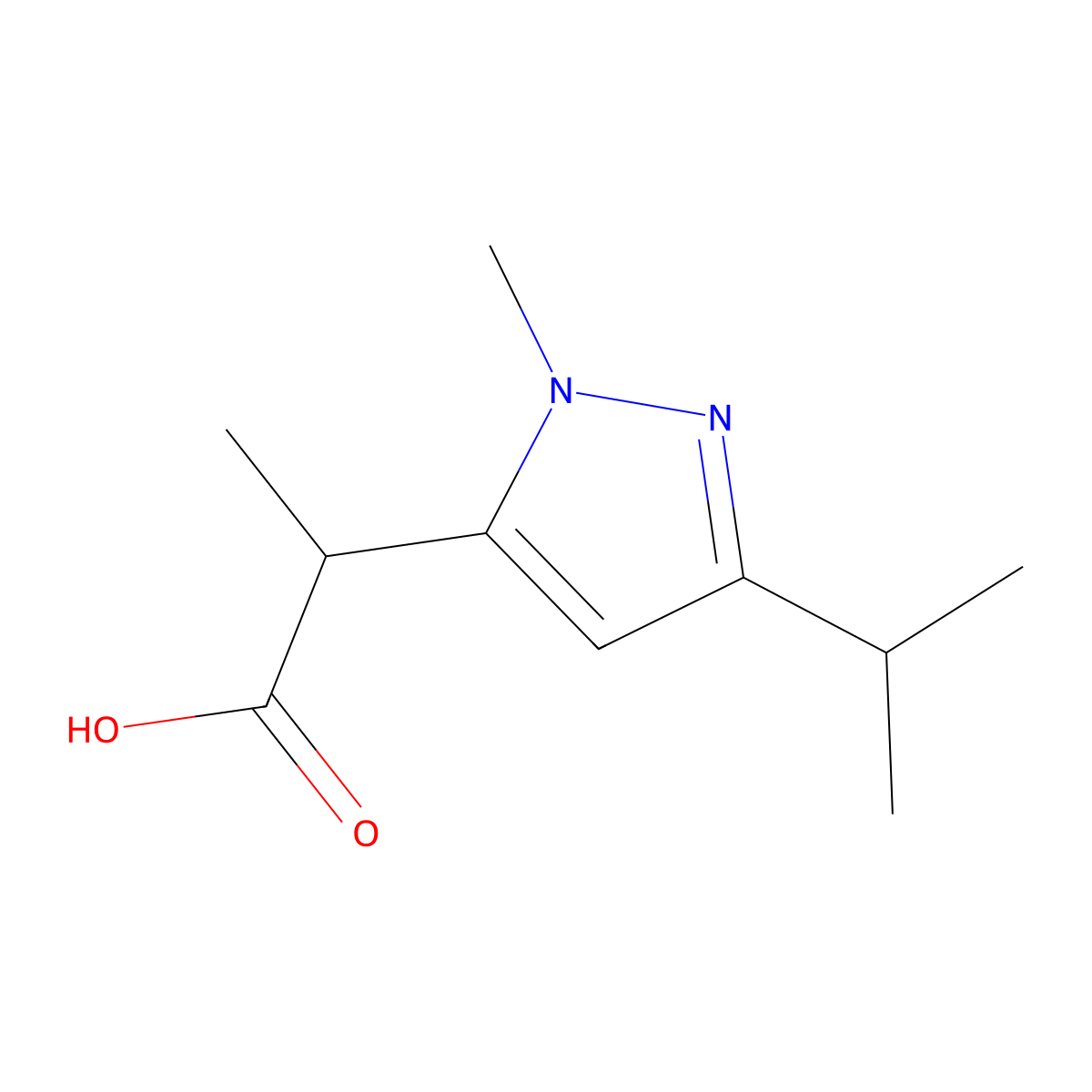 2-[1-Methyl-3-(propan-2-yl)-1H-pyrazol-5-yl]propanoic acid molecular structure, CAS 1511896-18-6