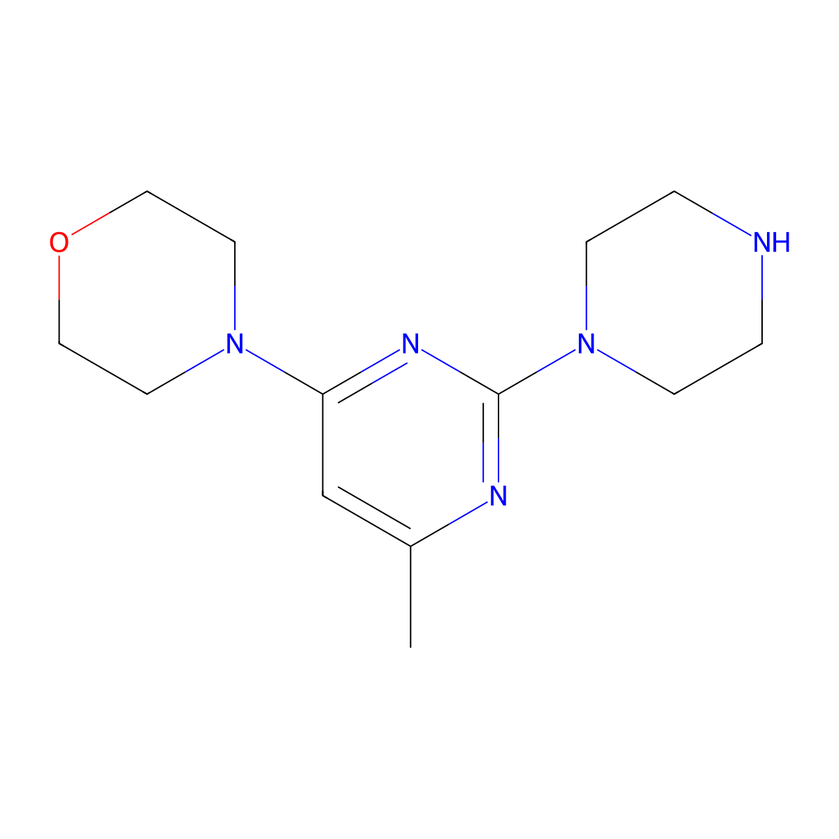 4-(6-Methyl-2-(piperazin-1-yl)pyrimidin-4-yl)morpholine molecular structure, CAS 1511906-37-8