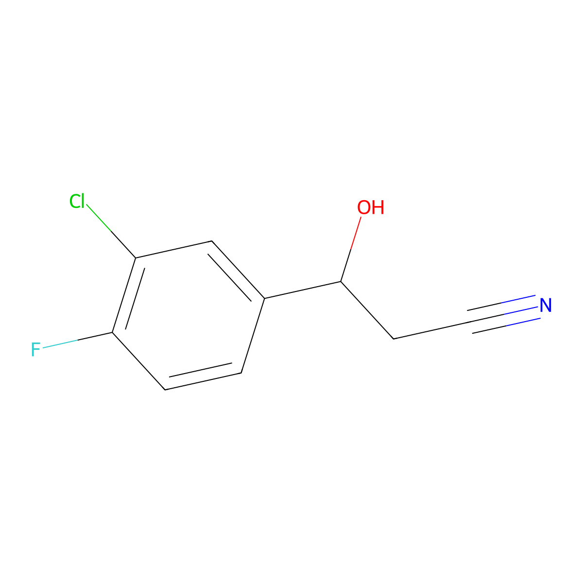 3-(3-Chloro-4-fluorophenyl)-3-hydroxypropanenitrile molecular structure, CAS 1511928-37-2