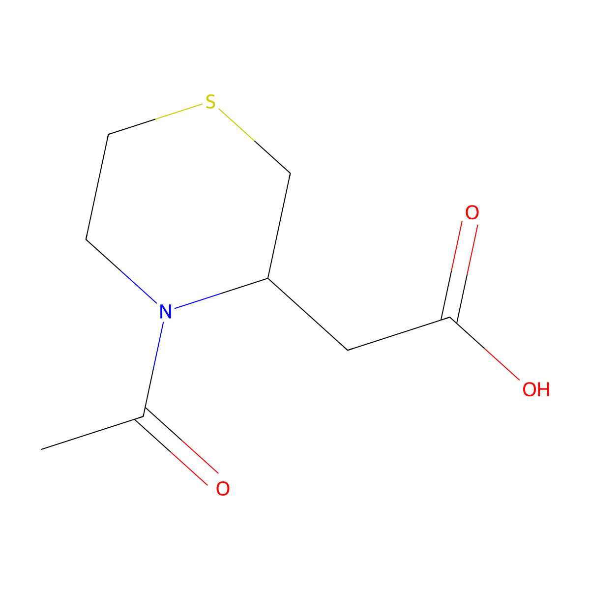 2-(4-Acetylthiomorpholin-3-yl)acetic acid molecular structure, CAS 1512025-53-4