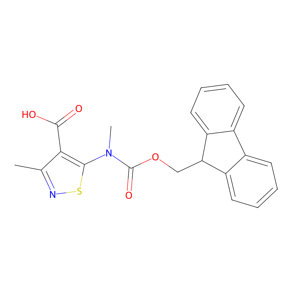 5-({[(9H-fluoren-9-yl)methoxy]carbonyl}(methyl)amino)-3-methyl-1,2-thiazole-4-carboxylic acid molecular structure, CAS 1512034-66-0