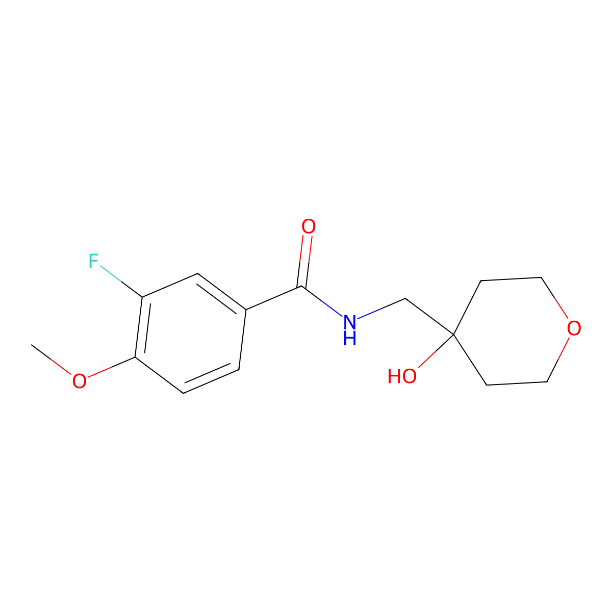 3-fluoro-N-((4-hydroxytetrahydro-2H-pyran-4-yl)methyl)-4-methoxybenzamide molecular structure, CAS 1512080-82-8