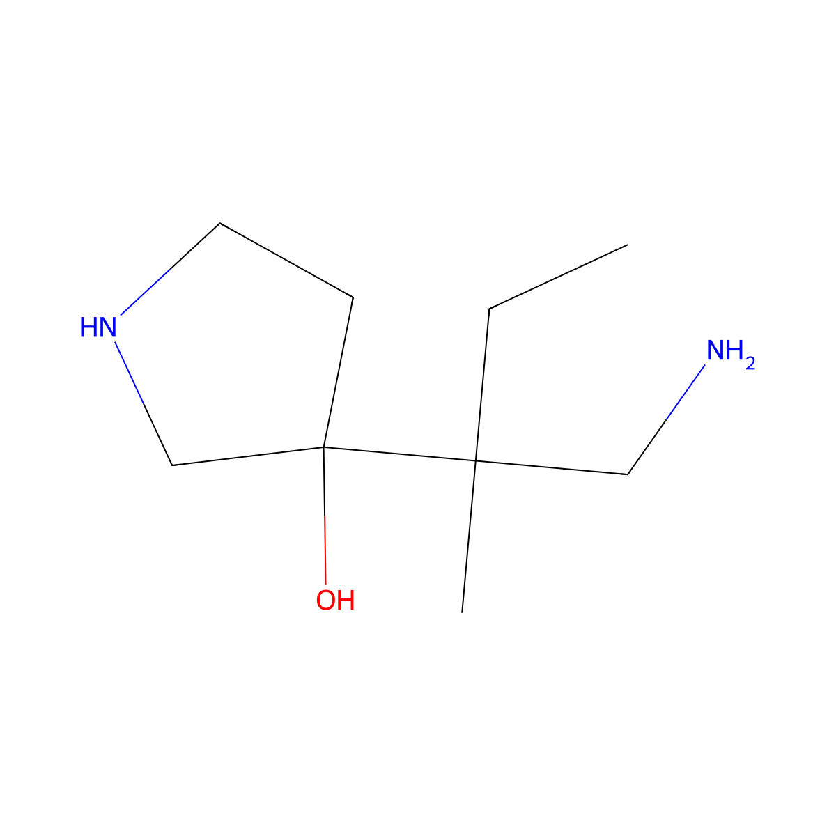 3-(1-Amino-2-methylbutan-2-yl)pyrrolidin-3-ol molecular structure, CAS 1512080-96-4