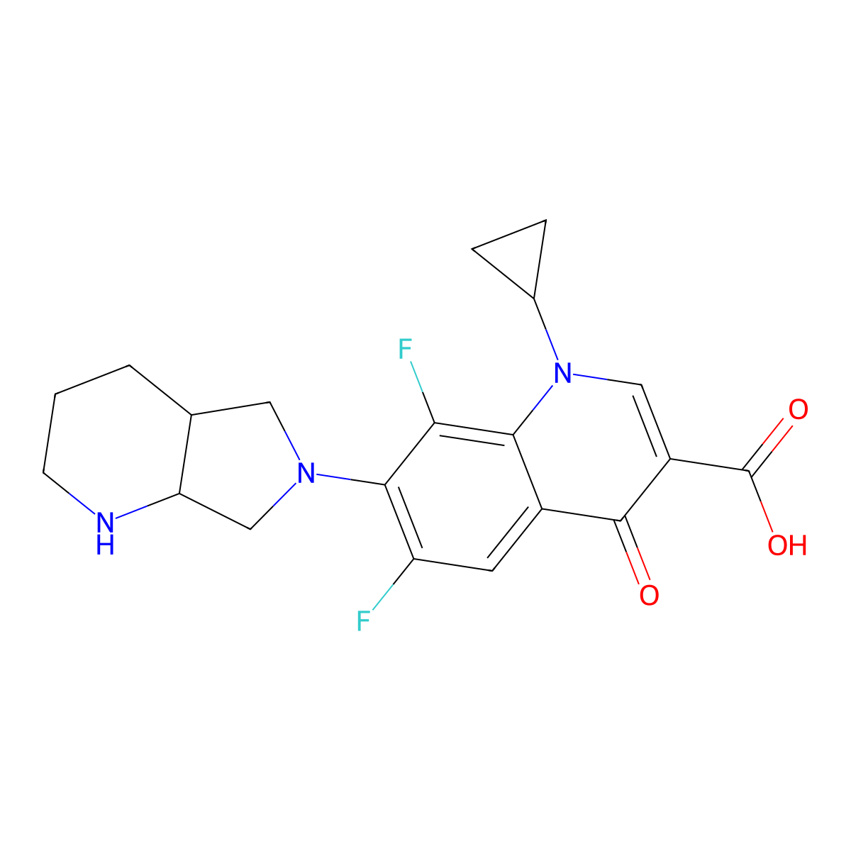 7-((4aS,7aS)-1,2,4a,5,7,7a-Hexahydropyrrolo(3,4-b)pyridin-6-yl)-1-cyclopropyl-6,8-difluoro-4-oxo-3H-quinoline-3-carboxylic acid molecular structure, CAS 151213-15-9