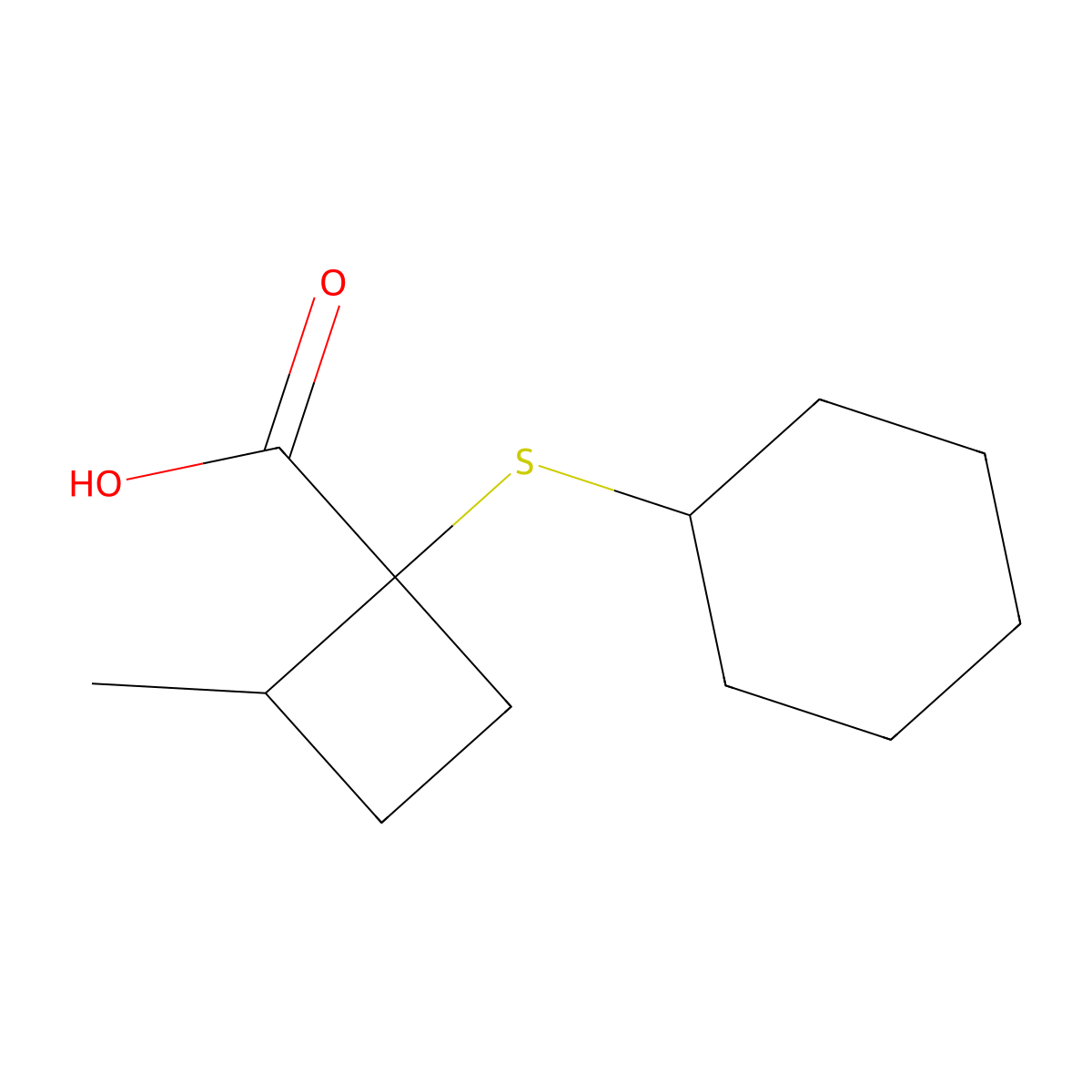 1-(Cyclohexylsulfanyl)-2-methylcyclobutane-1-carboxylic acid molecular structure, CAS 1512199-93-7