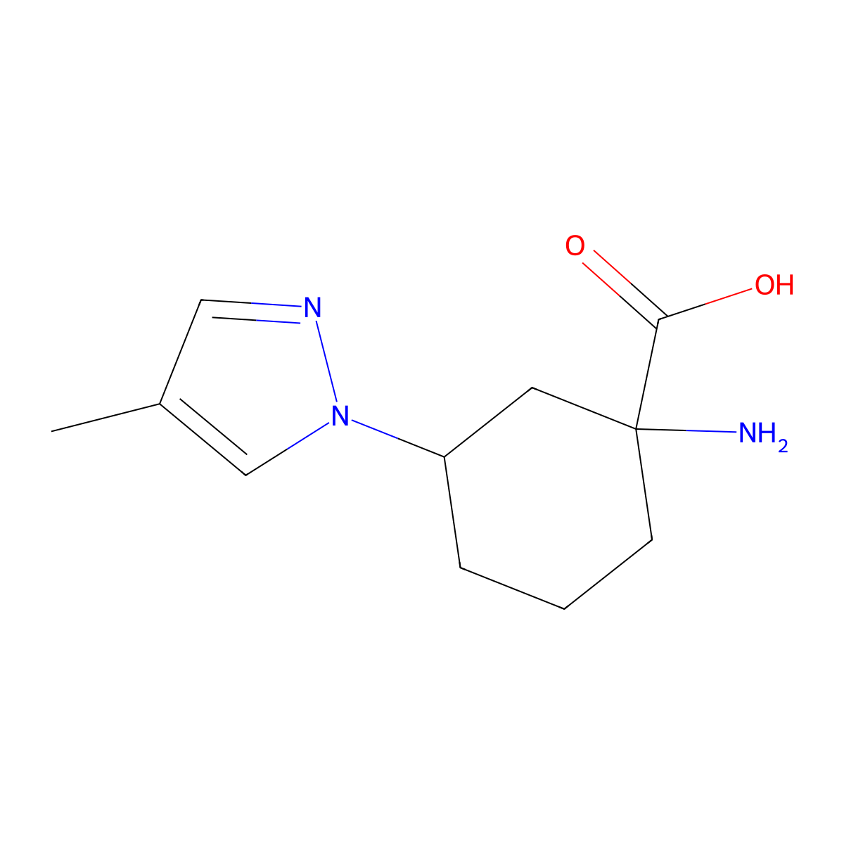 1-Amino-3-(4-methyl-1h-pyrazol-1-yl)cyclohexane-1-carboxylic acid molecular structure, CAS 1512319-91-3