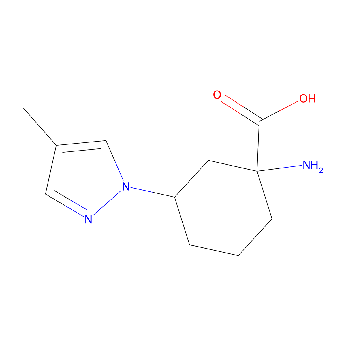 1-Amino-3-(4-methyl-1h-pyrazol-1-yl)cyclohexane-1-carboxylic acid molecular structure, CAS 1512319-91-3