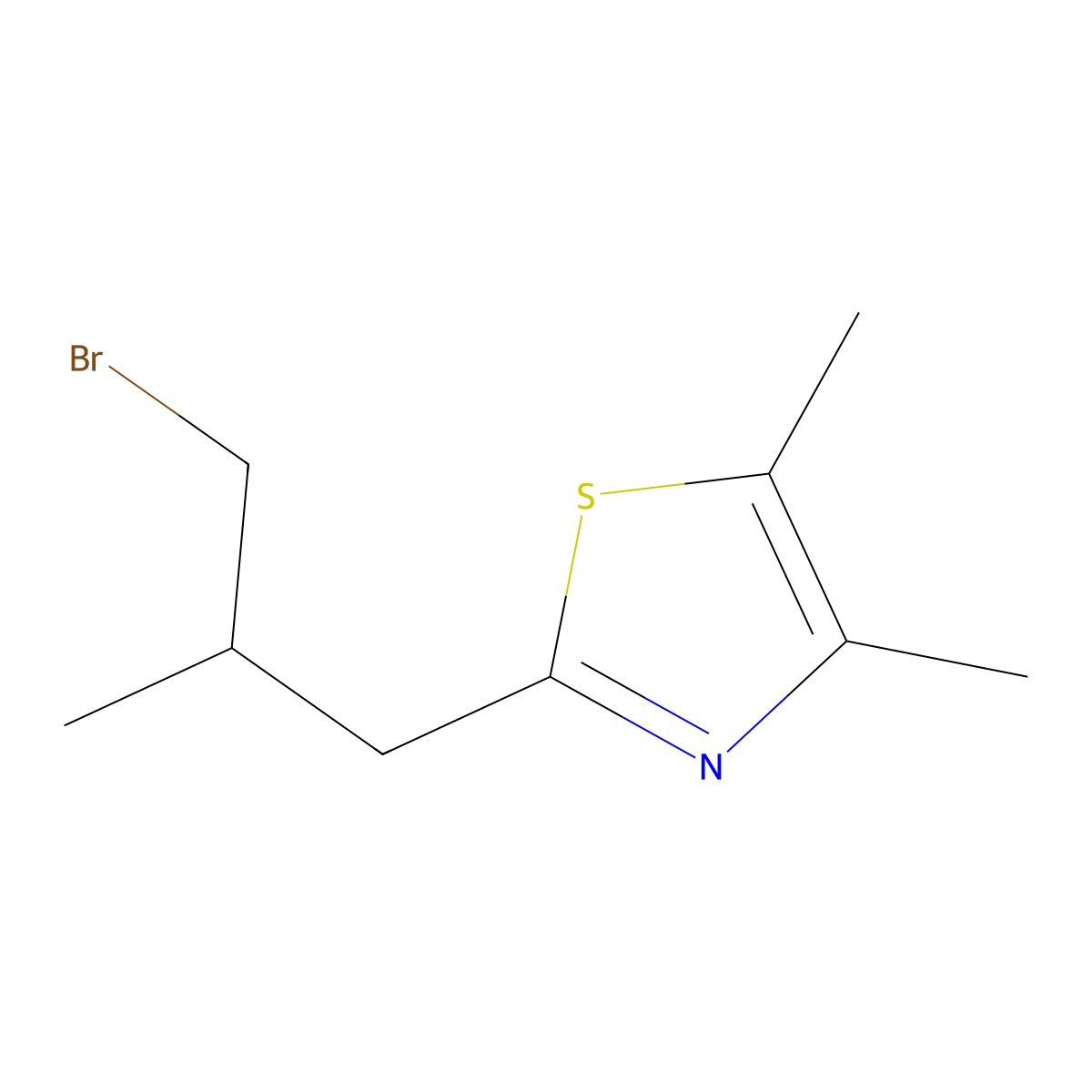 2-(3-Bromo-2-methylpropyl)-4,5-dimethyl-1,3-thiazole molecular structure, CAS 1512394-04-5