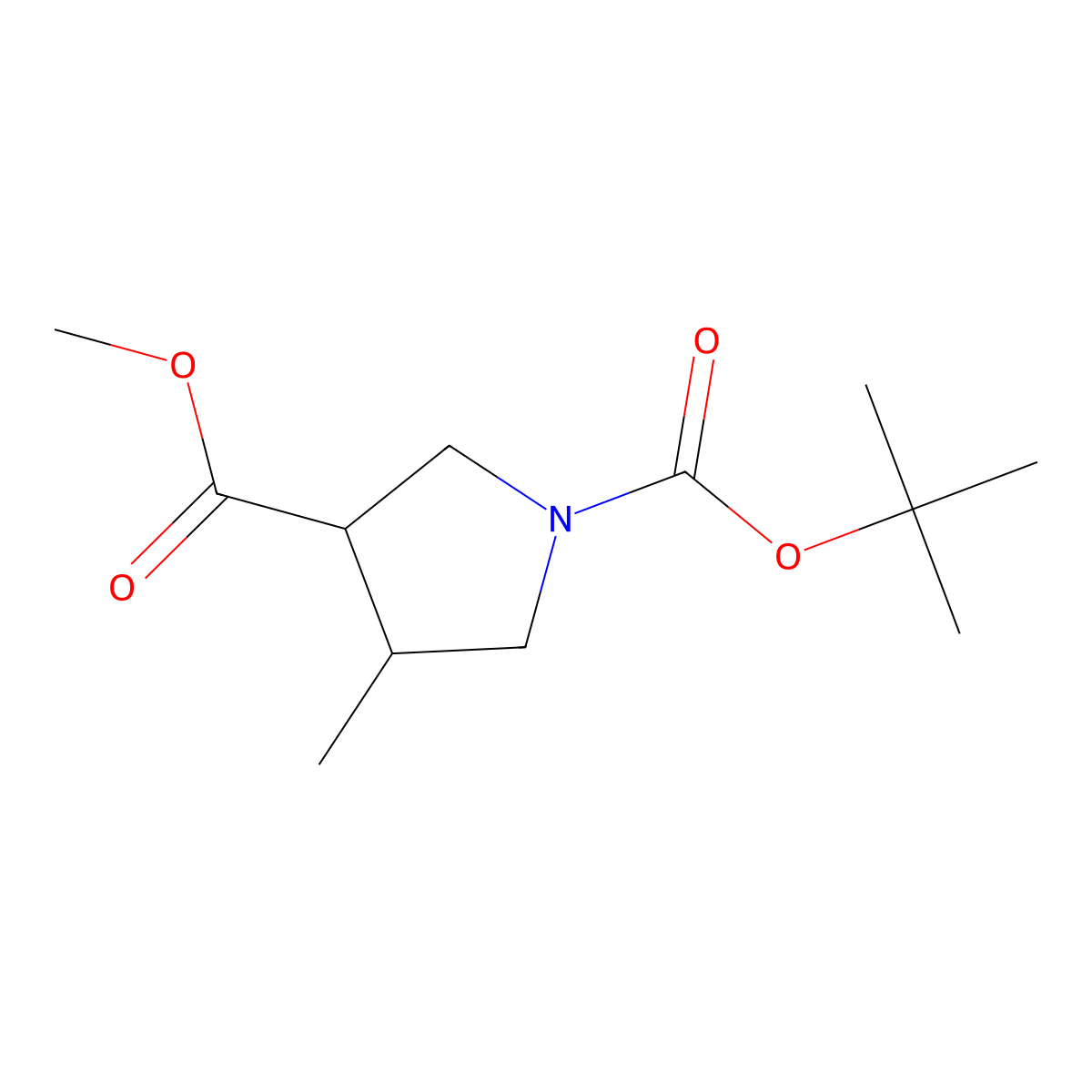 1-Tert-butyl 3-methyl 4-methylpyrrolidine-1,3-dicarboxylate molecular structure, CAS 1512425-95-4