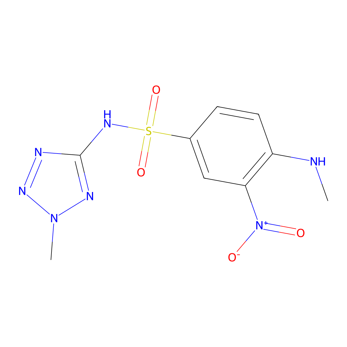 N-(2-methyl-2H-1,2,3,4-tetrazol-5-yl)-4-(methylamino)-3-nitrobenzene-1-sulfonamide molecular structure, CAS 1512443-31-0