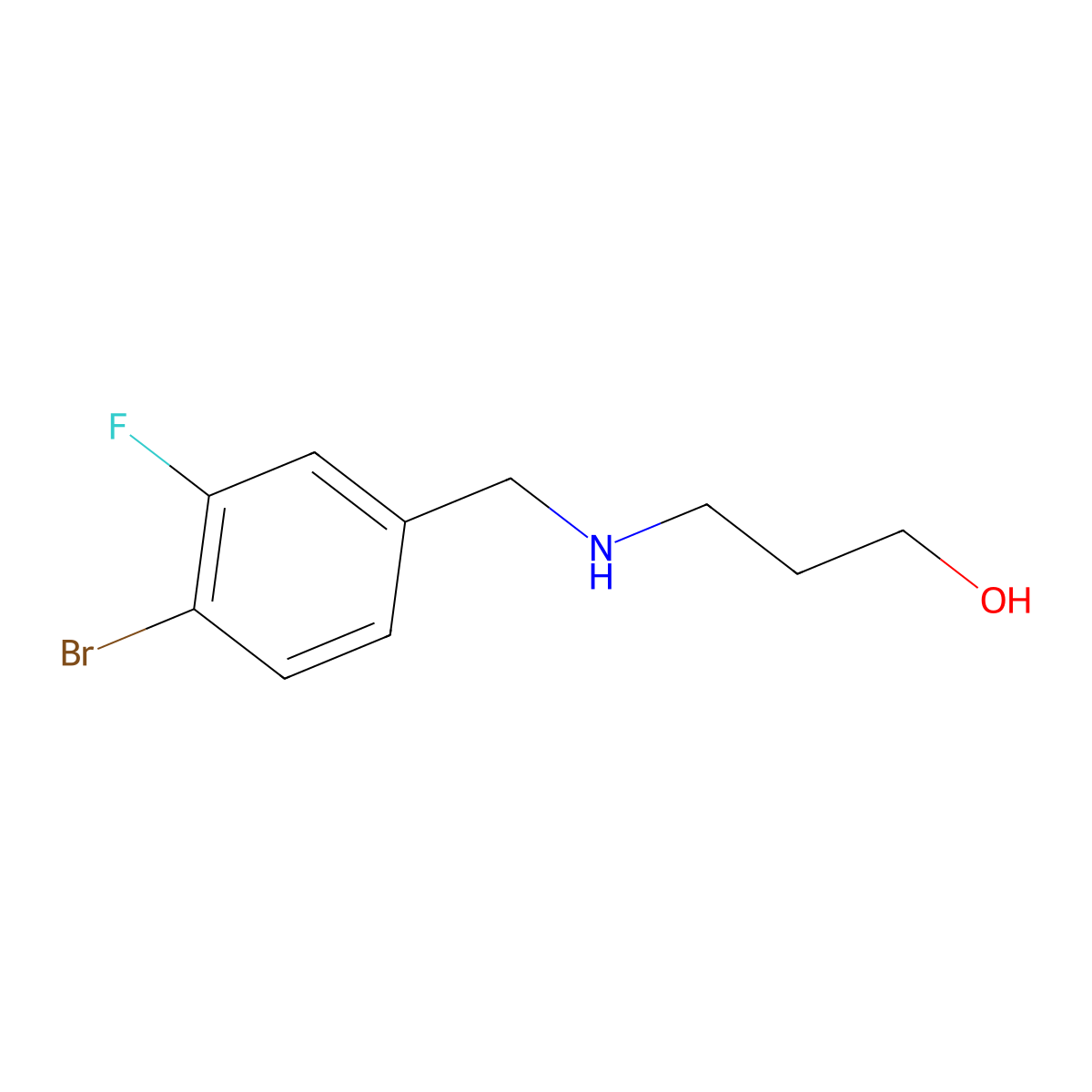 3-{[(4-Bromo-3-fluorophenyl)methyl]amino}propan-1-ol molecular structure, CAS 1512456-41-5