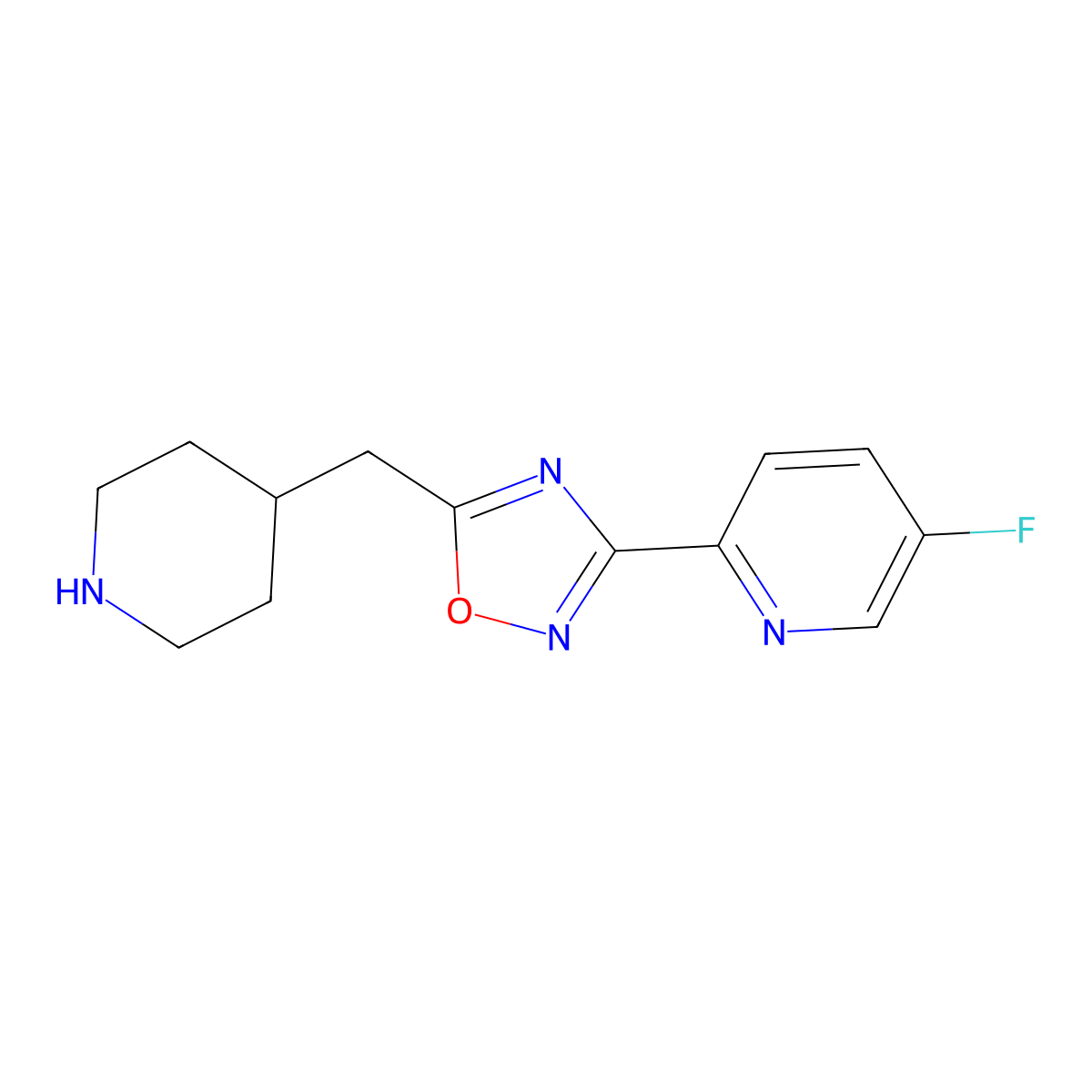 5-Fluoro-2-{5-[(piperidin-4-yl)methyl]-1,2,4-oxadiazol-3-yl}pyridine molecular structure, CAS 1512487-52-3