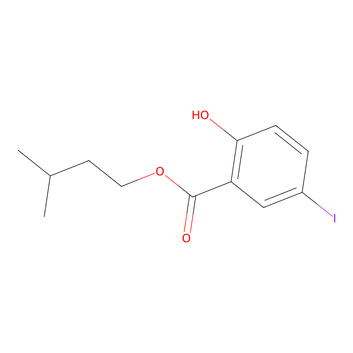 Isopentyl 2-hydroxy-5-iodobenzoate molecular structure, CAS 15125-92-5