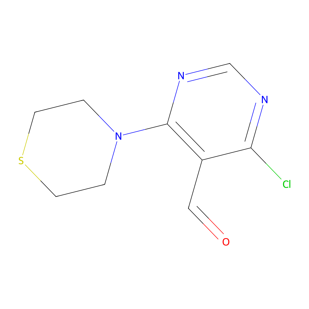 4-Chloro-6-(thiomorpholin-4-YL)pyrimidine-5-carbaldehyde molecular structure, CAS 1512562-64-9