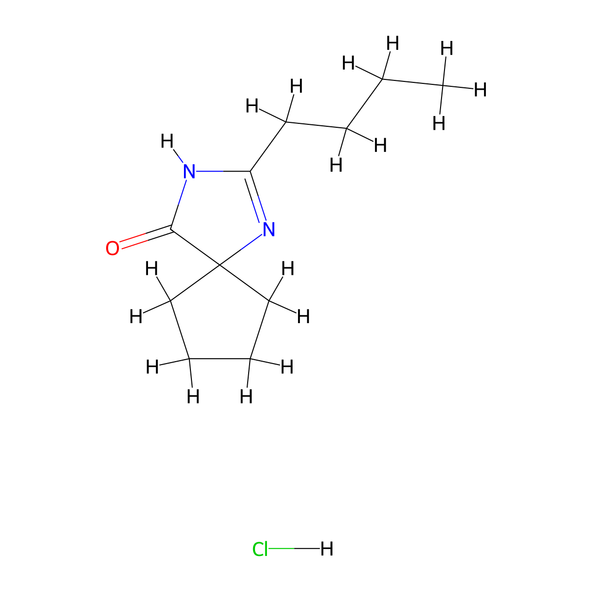 2-Butyl-1,3-diazaspiro(4.4)non-1-en-4-one hydrochloride molecular structure, CAS 151257-01-1
