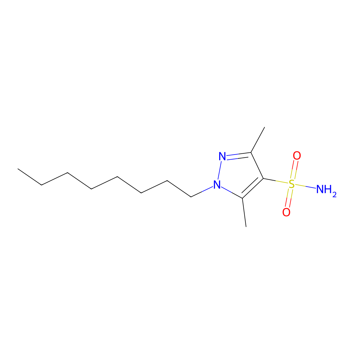 3,5-dimethyl-1-octyl-1H-pyrazole-4-sulfonamide molecular structure, CAS 1512580-16-3