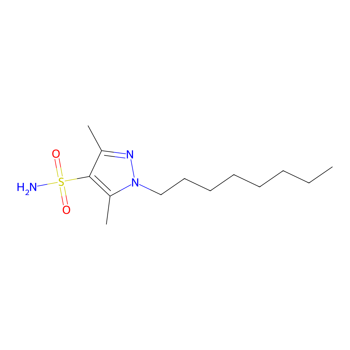 3,5-dimethyl-1-octyl-1H-pyrazole-4-sulfonamide molecular structure, CAS 1512580-16-3