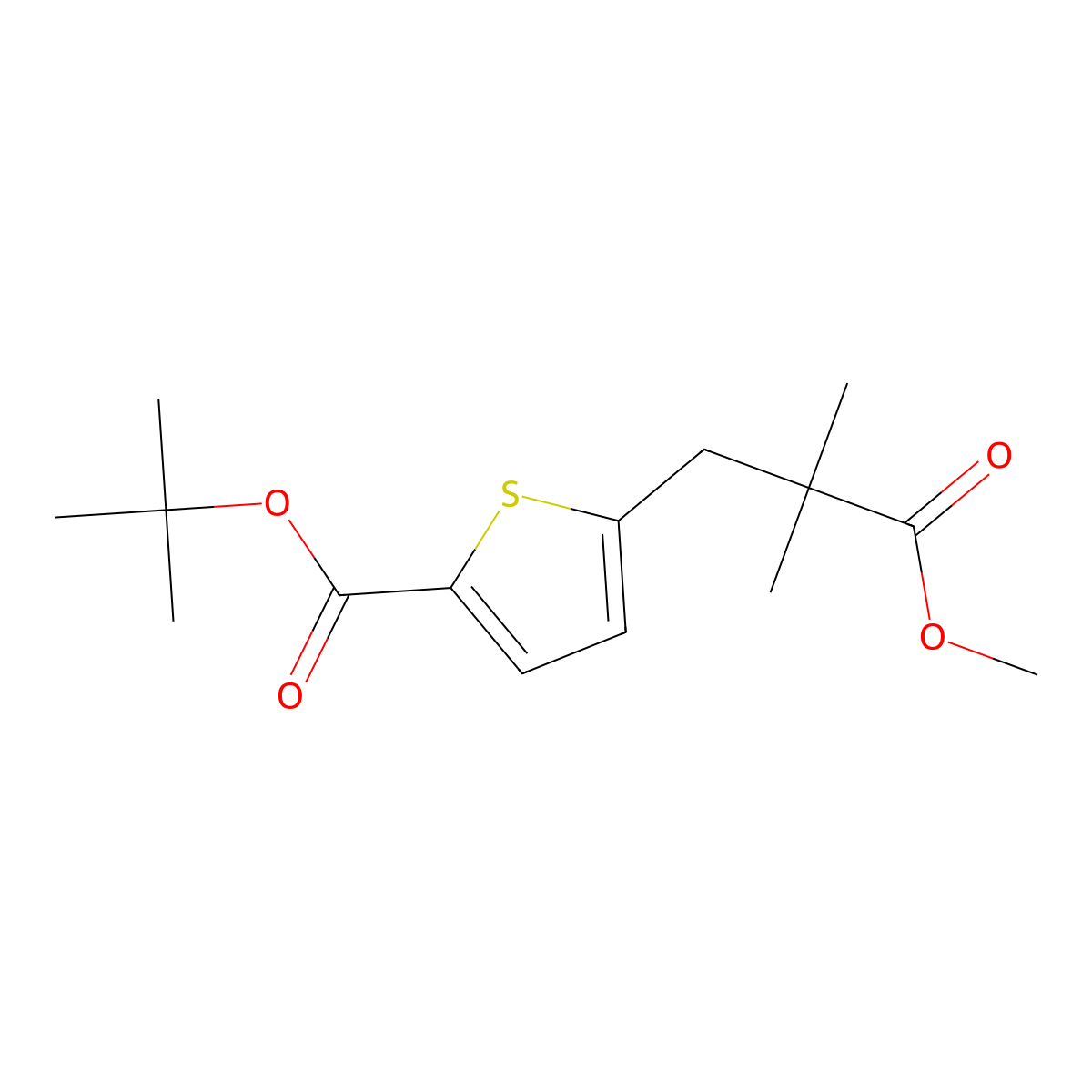 tert-Butyl 5-(3-methoxy-2,2-dimethyl-3-oxopropyl)thiophene-2-carboxylate molecular structure, CAS 1512637-49-8