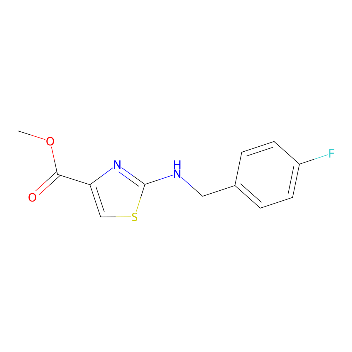 Methyl 2-((4-fluorobenzyl)amino)thiazole-4-carboxylate molecular structure, CAS 1512655-05-8