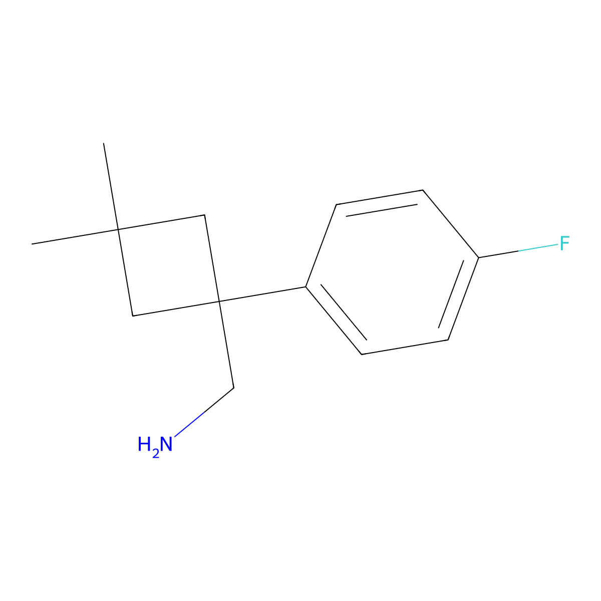 (1-(4-Fluorophenyl)-3,3-dimethylcyclobutyl)methanamine molecular structure, CAS 1512676-57-1