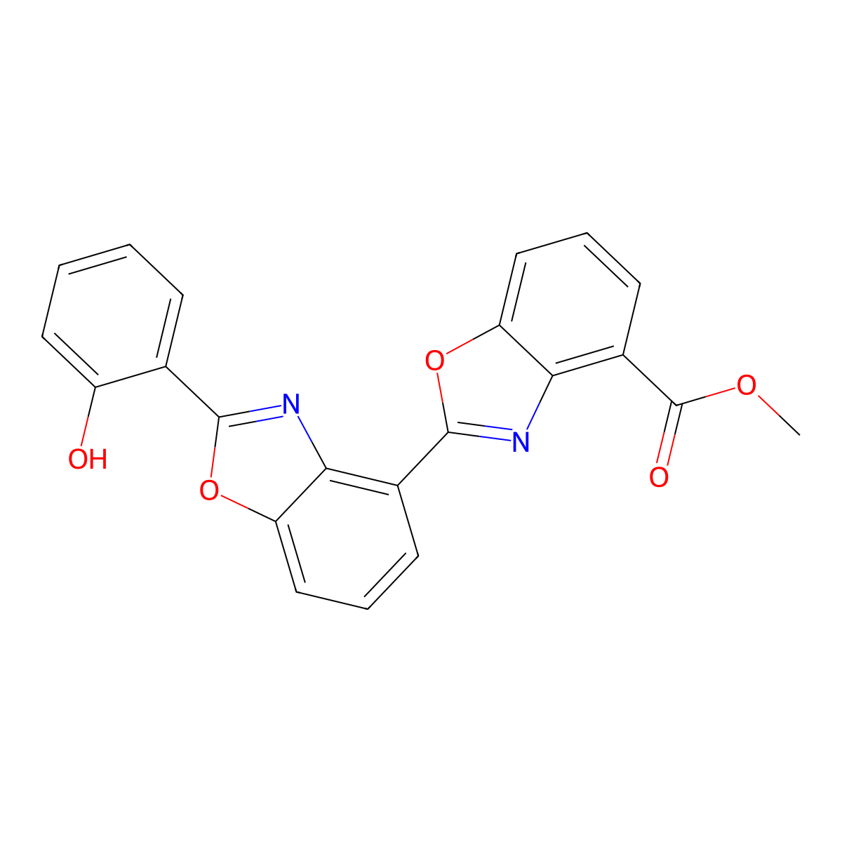 Methyl 2-[2-(2-hydroxyphenyl)-1,3-benzoxazol-4-yl]-1,3-benzoxazole-4-carboxylate molecular structure, CAS 151271-53-3