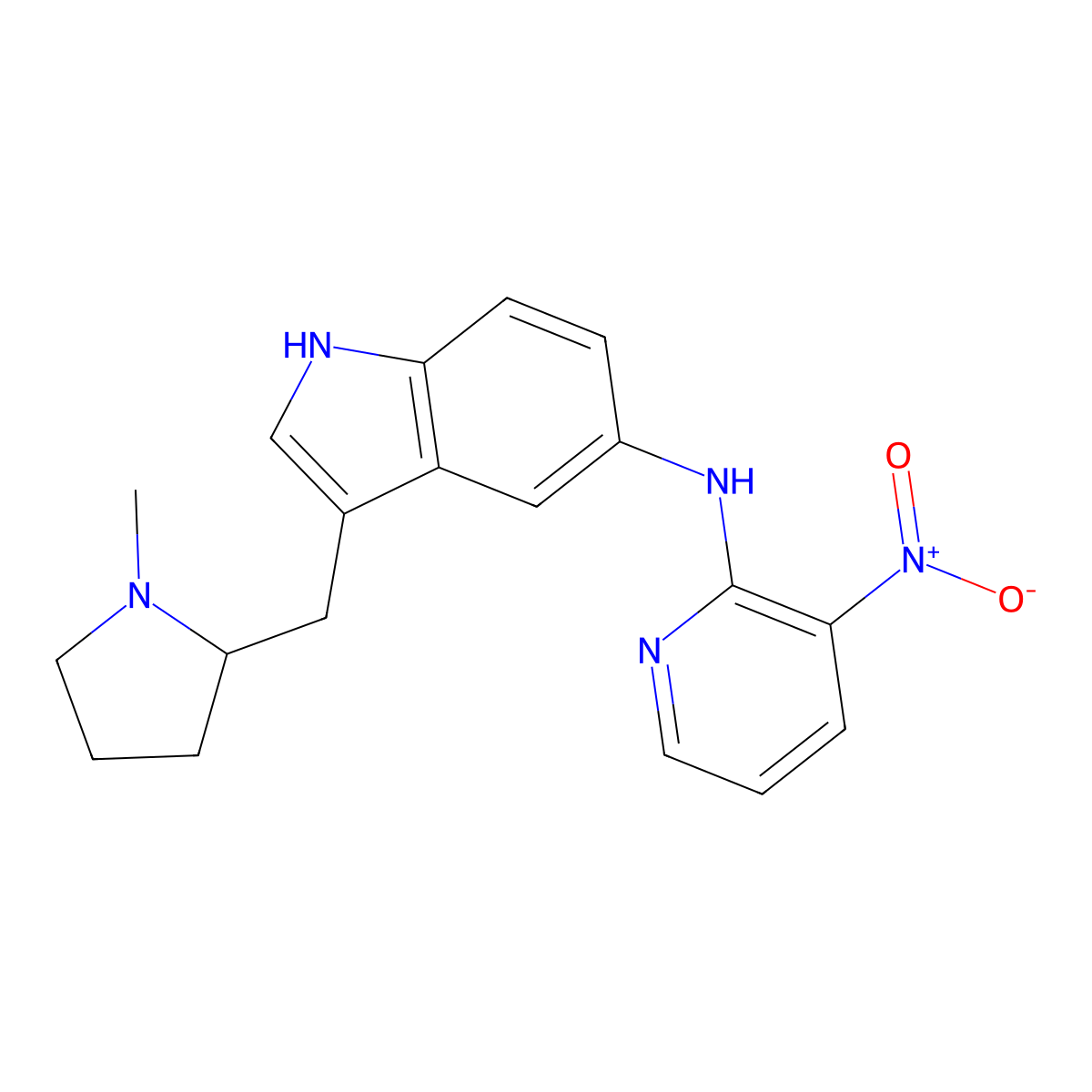 3-(((2R)-1-Methyl-2-pyrrolidinyl)methyl)-N-(3-nitro-2-pyridinyl)-1H-indol-5-amine molecular structure, CAS 151272-90-1