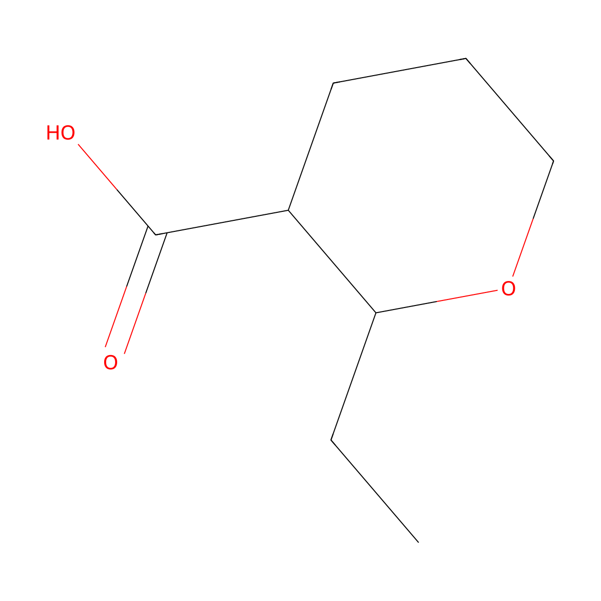 2-Ethyloxane-3-carboxylic acid molecular structure, CAS 1512734-07-4