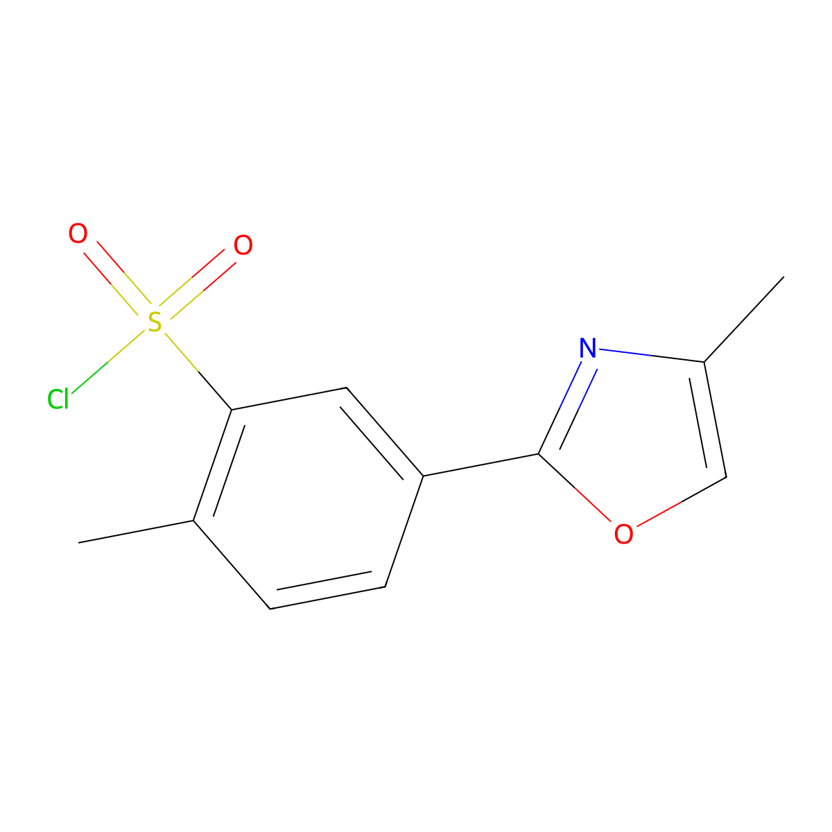 2-Methyl-5-(4-methyl-1,3-oxazol-2-yl)benzene-1-sulfonyl chloride molecular structure, CAS 1512753-16-0